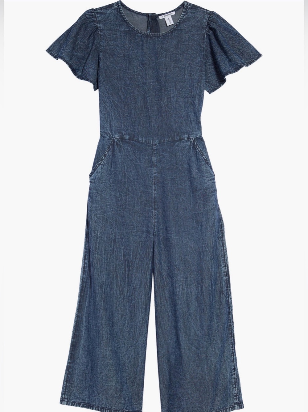 Nordstrom Girls Blue Denim Wide-Leg Jumpsuit with Flutter Sleeves. Size 10/12